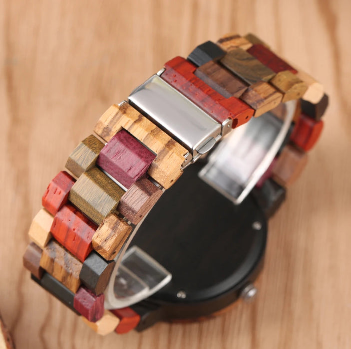 Reloj de cuarzo con esfera de patrón de madera Vintage para hombres y mujeres, reloj de pulsera de madera colorido, elegante reloj de pulsera de madera Natural para parejas 