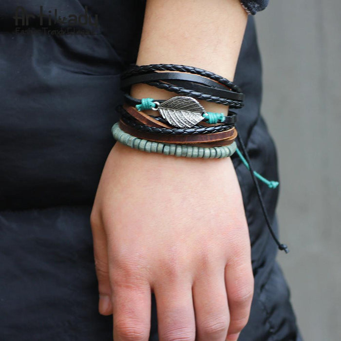 Artilady leather bracelet set 3pcs layer handmade leather bracelets