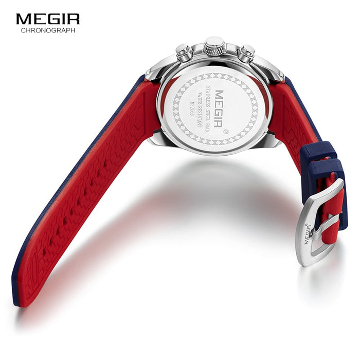 Megir Men's Chronograph Analog Quartz Watch with Date, Luminous Hands, Waterproof Silicone Rubber Strap Wristswatch