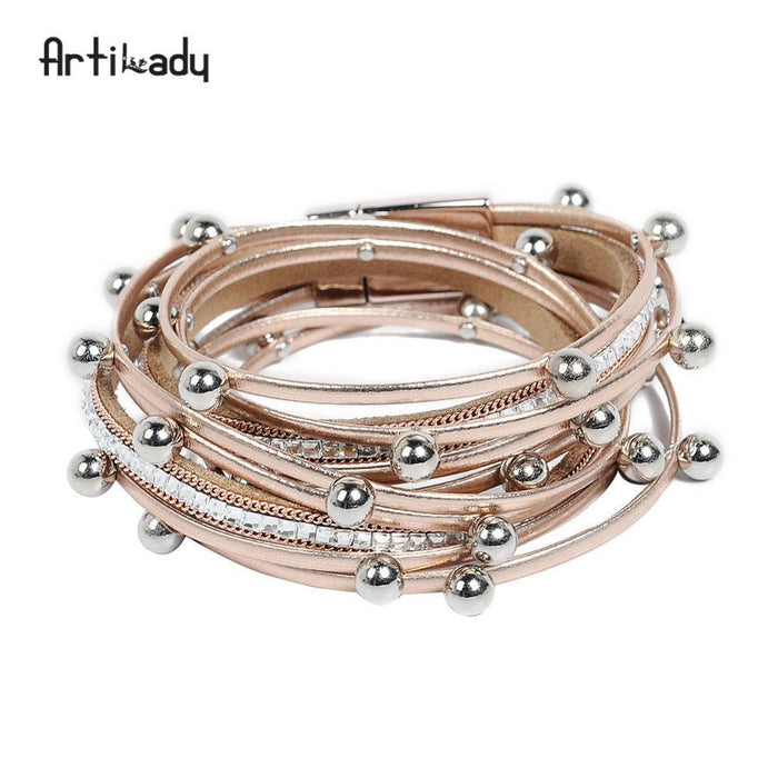 Artilady pulsera de cuero envolvente, dijes de cuentas, joyería 