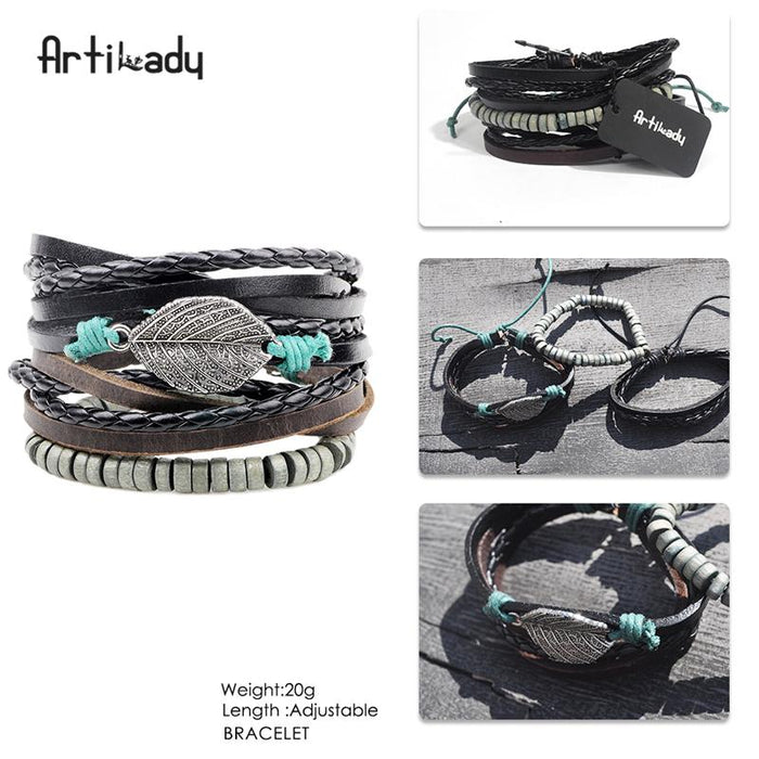 Artilady leather bracelet set 3pcs layer handmade leather bracelets