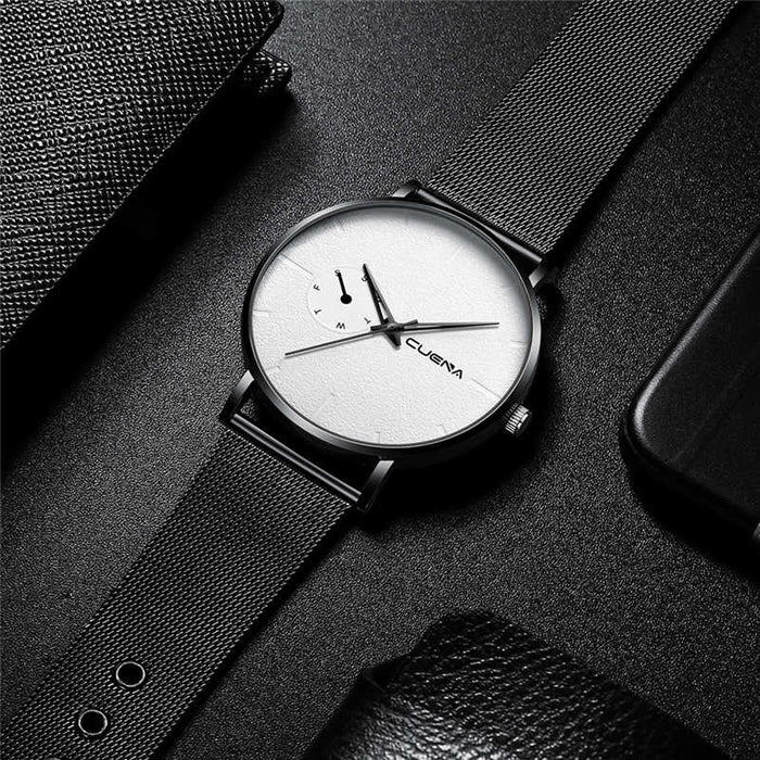 CUENA Men Fashion Sport Mesh Stainless Steel Belt Strap Watch Top Brand Luxury Quartz Watch Men Casual Watch