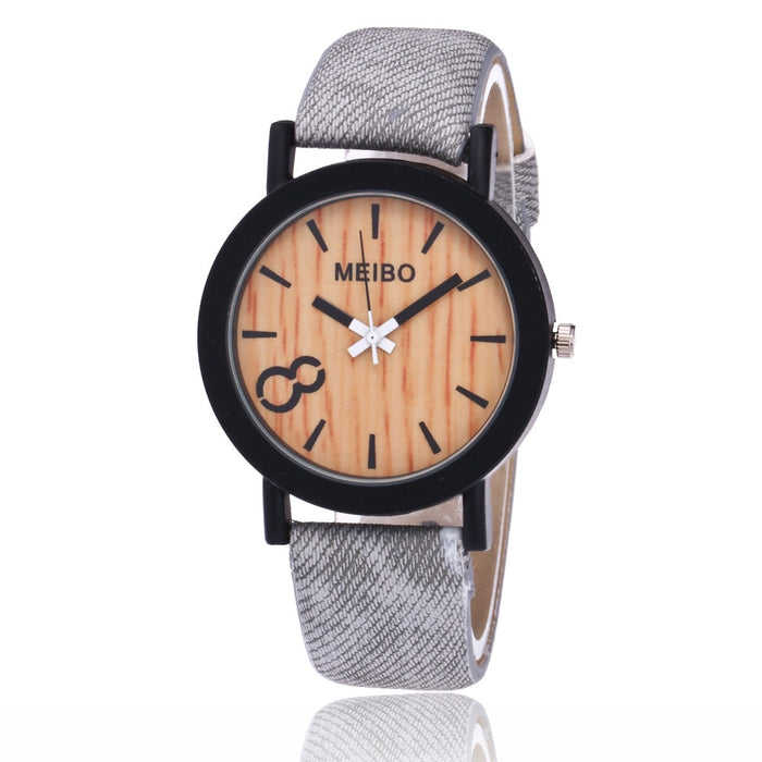 MEIBO Modeling Wooden Quartz Mens Watch Casual Wooden Color Leather Watch