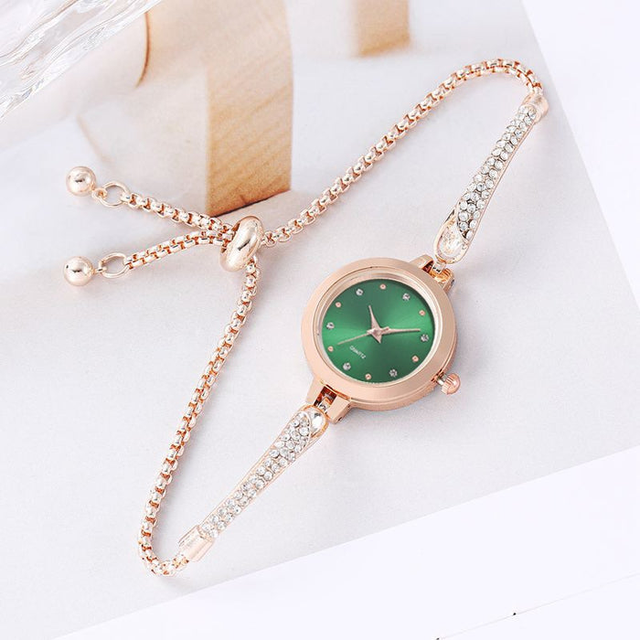 Reloj para niña INS con incrustaciones de diamantes de moda. Reloj de pulsera para mujer con decoración de esfera de temperamento de estilo académico