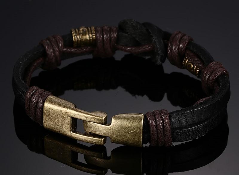 Pulsera de cuero Vnox, hebilla de aleación de bronce, gancho fácil para hombres 