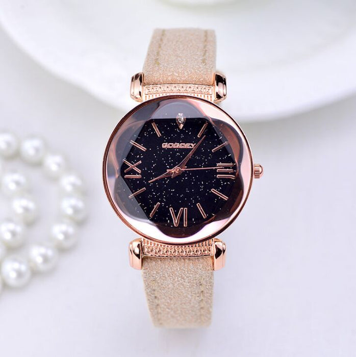 Gogoey marca oro rosa relojes de cuero mujeres señoras vestido casual reloj de pulsera de cuarzo reloj mujer go4417 