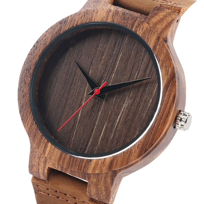 Wooden Watches Quartz Watch Men Bamboo Modern Wristwatch Analog Nature Wood Soft Leather Creative Birthday Gifts