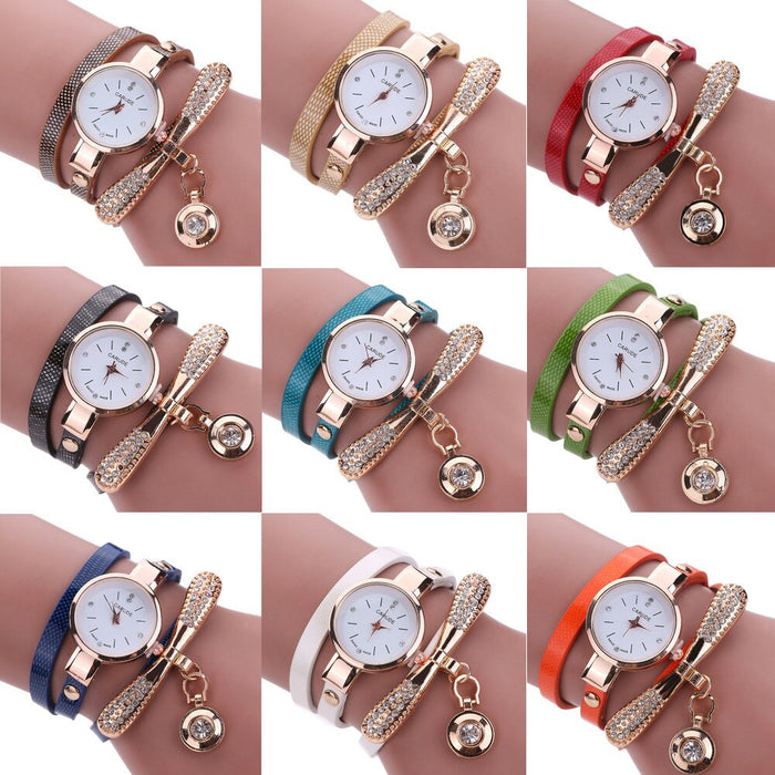 Relojes de mujer, reloj de pulsera informal, reloj de mujer con banda de cuero, reloj de cuarzo analógico con diamantes de imitación, reloj femenino