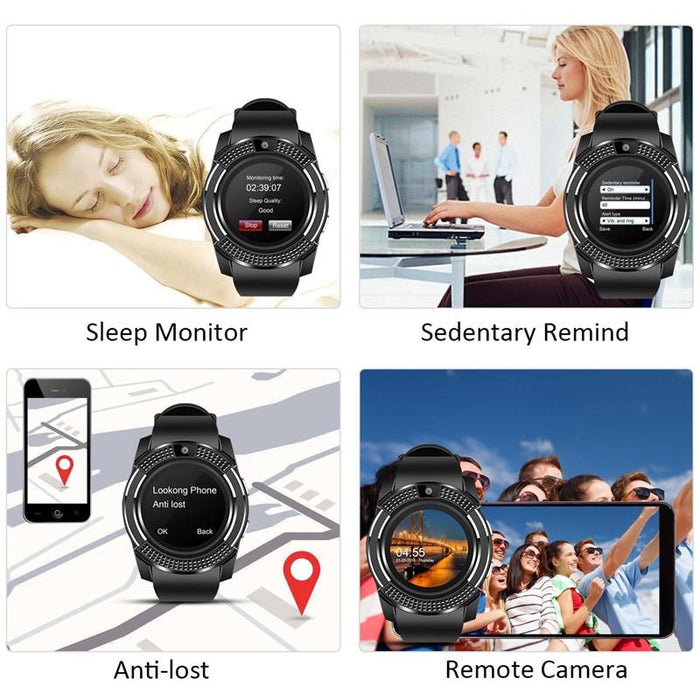 Reloj inteligente V8 hombres Bluetooth relojes deportivos mujeres señoras Rel gio Smartwatch con cámara ranura para tarjeta Sim teléfono Android