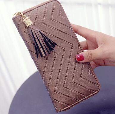 ISKYBOB Women Long Wallet Lady Leather Wallet Clutch Handbag Checkbook Purse Tassel Purse Women Long Leather Wallet