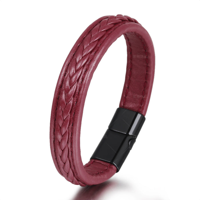 Men's Bracelet Leather Handmade Original Niche Couple Simple Woven Leather Alloy Bracelet