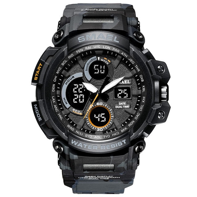 Reloj militar de camuflaje SMAEL, reloj de pulsera deportivo para hombre con pantalla de doble horario resistente al agua, relojes de cuarzo analógicos digitales para hombre 1708