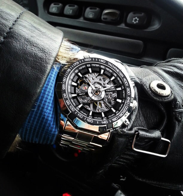 Silver Stainless Steel Waterproof Mens Skeleton Watches Top Brand Luxury Transparent Mechanical Male Wrist Watch