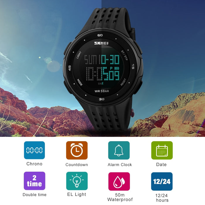 Reloj Digital SKMEI 1219 para hombre, pantalla LED, relojes de pulsera impermeables para hombre, cronógrafo, calendario, alarma, relojes deportivos, reloj Masculino 