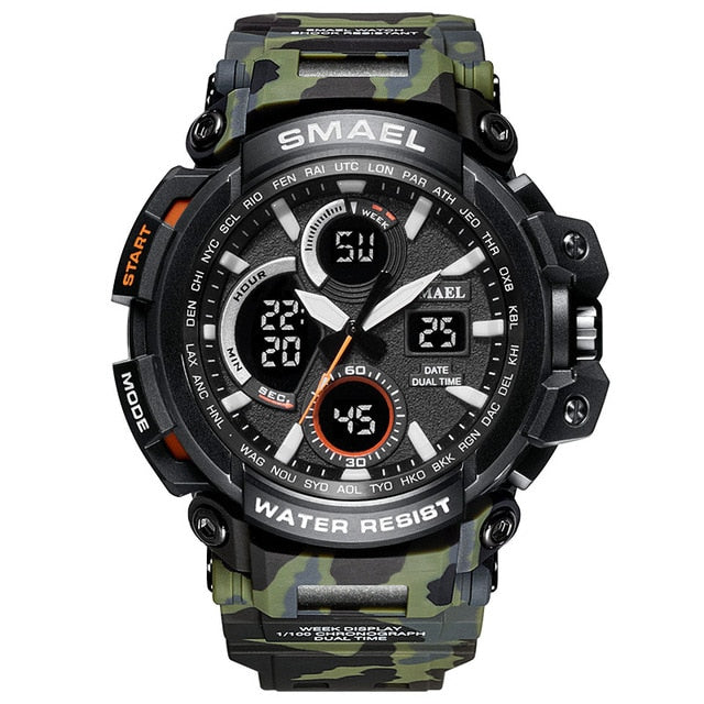 SMAEL Camouflage Military Watch Men Waterproof Dual Time Display Mens Sport Wristwatch Digital Analog Quartz Watches Male 1708