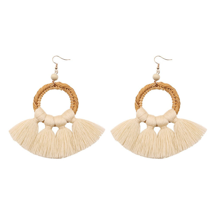 Pastoral style ethnic style tassel earrings exaggerated earrings fashion long earrings handmade rattan ladies accessories