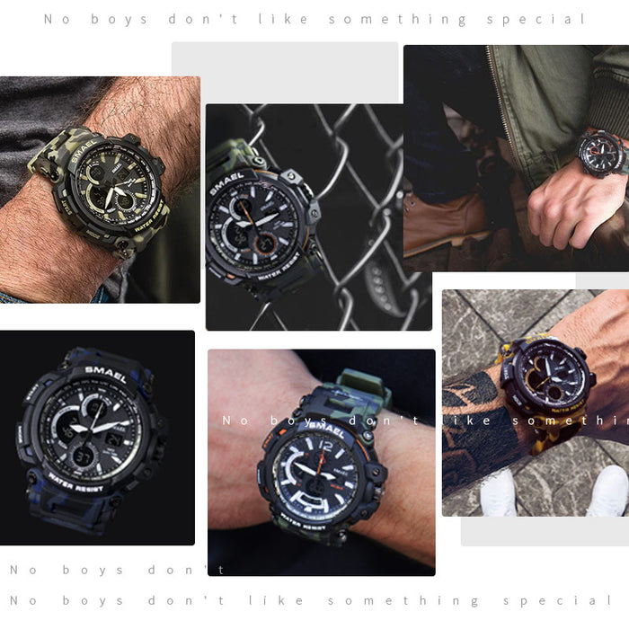 Reloj militar de camuflaje SMAEL, reloj de pulsera deportivo para hombre con pantalla de doble horario resistente al agua, relojes de cuarzo analógicos digitales para hombre 1708