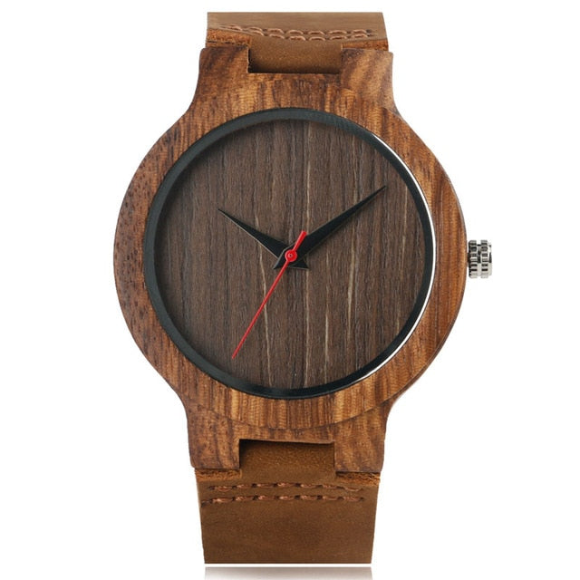 Wooden Watches Quartz Watch Men Bamboo Modern Wristwatch Analog Nature Wood Soft Leather Creative Birthday Gifts