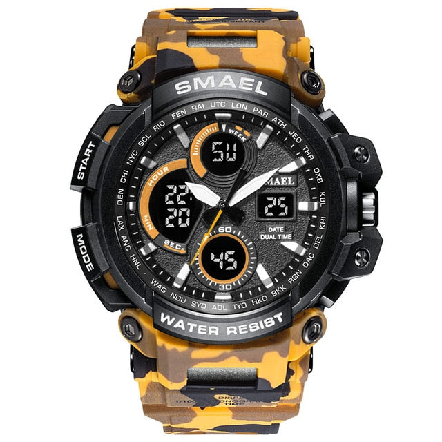 Reloj militar de camuflaje SMAEL, reloj de pulsera deportivo para hombre con pantalla de doble horario resistente al agua, relojes de cuarzo analógicos digitales para hombre 1708