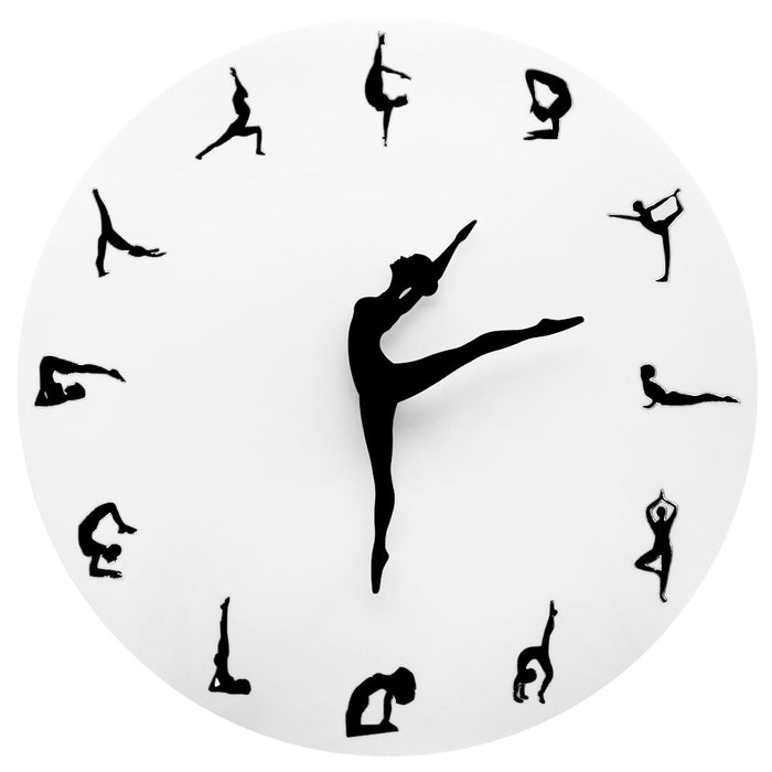 Reloj de pared con posturas de Yoga para gimnasio, Fitness, chica Flexible, reloj moderno silencioso, decoración del hogar, decoración de meditación, estudio de Yoga, regalo relajante