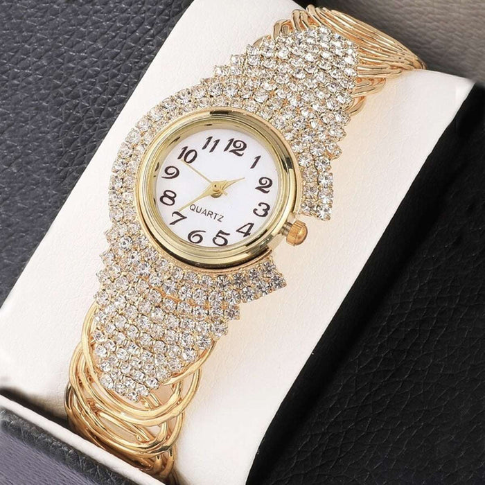 Fashion New Cross border Personality Trend Versatile Women's Diamond Bracelet Quartz Watch Necklace Ring Earring Set