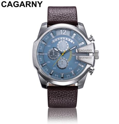 Cagarny Relojes militares Reloj de cuarzo para hombre Correa de cuero Relojes de pulsera deportivos