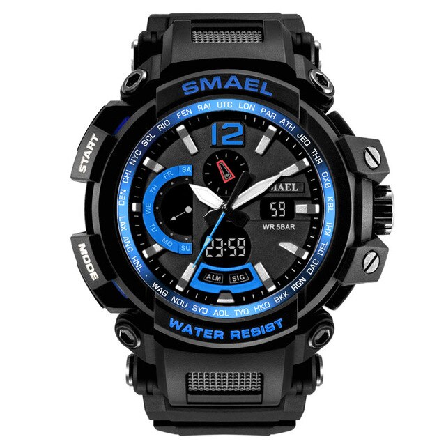 SMAEL 1702, reloj deportivo de lujo de la mejor marca, relojes digitales para hombre, 5bar, relojes de pulsera militares resistentes al agua con pantalla Dual, reloj Masculino