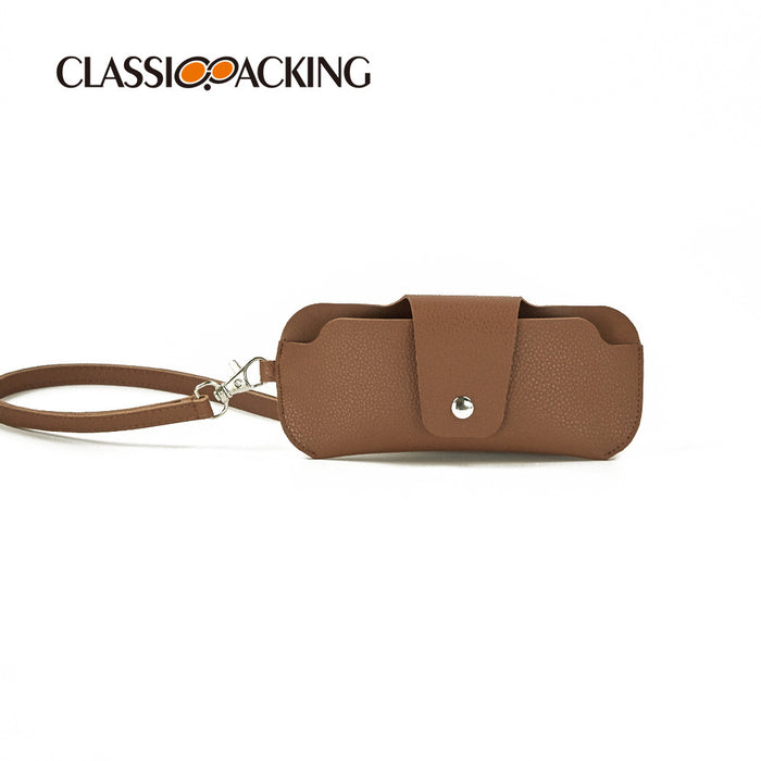 Fashion PVC Double-Sided Leather Glasses Protective Case Portable Leather Mirror Clip Hanging Neck Glasses Bag Anti-Lost Glasses Protective Case