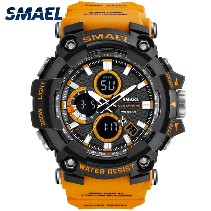 Reloj deportivo SMAEL 1802D, relojes de doble horario para hombre, resistente al agua hasta 50m, reloj masculino, relojes militares para hombres, relojes deportivos resistentes a golpes, regalos