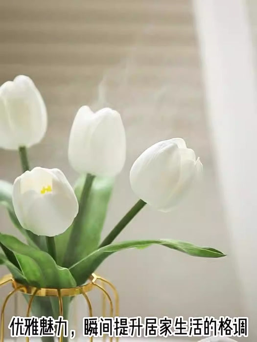 Novia de simulación de alta gama de tulipán con flores en un estilo fresco y minimalista, accesorios de fotografía de boda, flores falsas