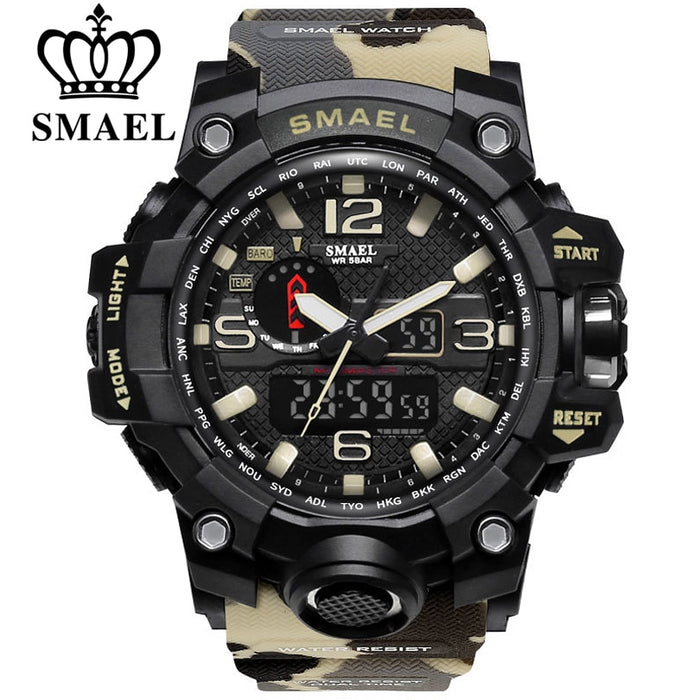 SMAEL, reloj deportivo a la moda para hombre, reloj despertador de camuflaje resistente al agua con pantalla semanal, relojes para hombre, reloj Digital, reloj masculino 1545B