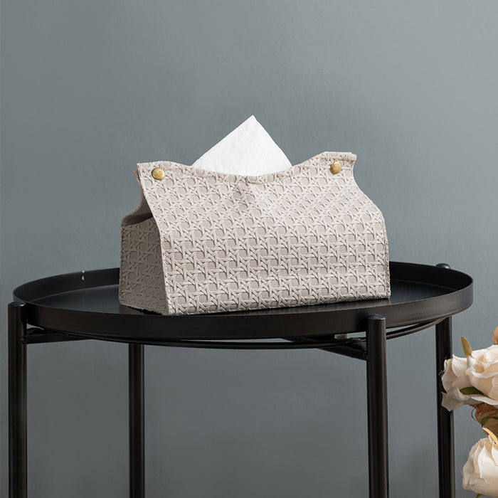 Leather Tissue Box Household Living Room Tea Table PU Rattan Leather Tissue Box