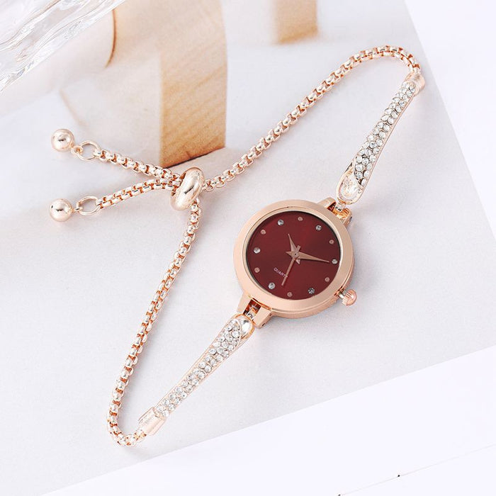 Reloj para niña INS con incrustaciones de diamantes de moda. Reloj de pulsera para mujer con decoración de esfera de temperamento de estilo académico