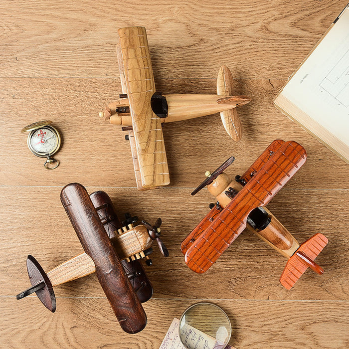 Decoración de aviones de madera Vintage, modelo de mesa creativo para el hogar, decoración de aviones, artesanías de madera 