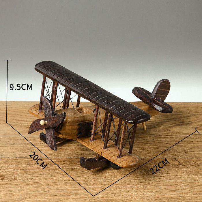 Vintage Wood Aircraft Decoration Creative Home Tabletop Model Aircraft Decoration Wooden Crafts