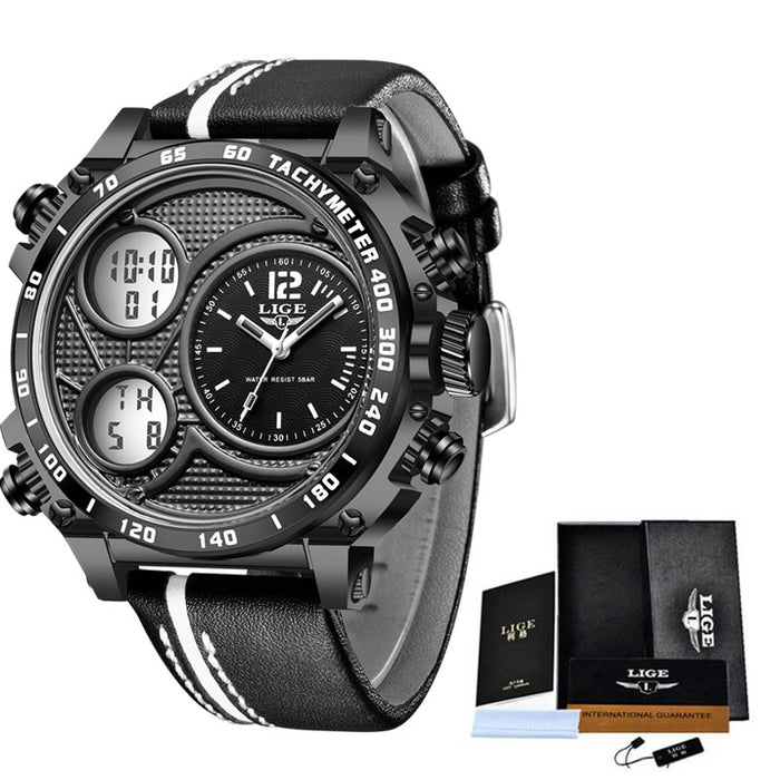 Lige Business Electronic Watch Dual Display Multi Function Low Cost Watch Men's Sports Waterproof Watch