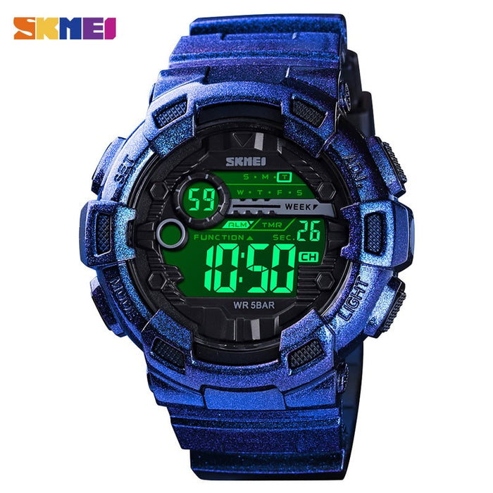 Reloj deportivo SKMEI 1243 para exteriores, reloj multifunción para hombre, 5bar, resistente al agua, correa de PU, relojes con pantalla LED, reloj Digital cronógrafo para hombre 