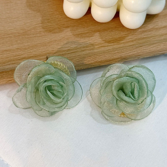 Simple handmade fabric lace rose earrings