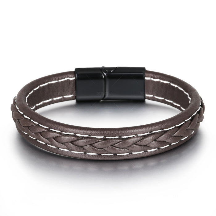 Men's Bracelet Leather Handmade Original Niche Couple Simple Woven Leather Alloy Bracelet