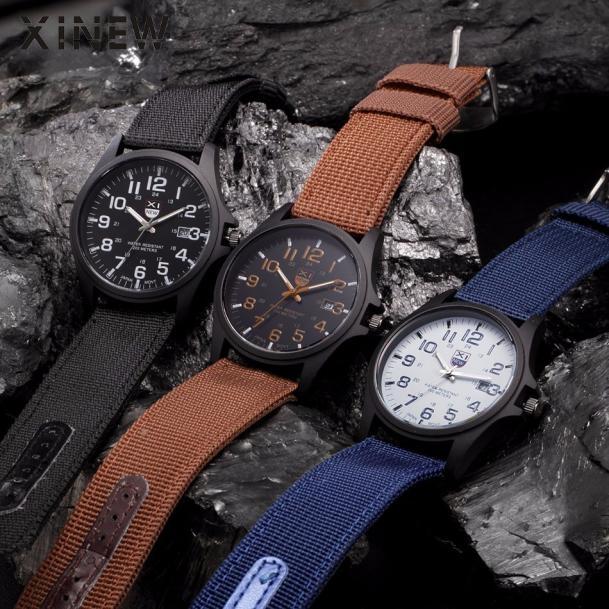 XINEW marca al aire libre para hombre fecha acero inoxidable militar deportes analógico cuarzo ejército reloj de pulsera