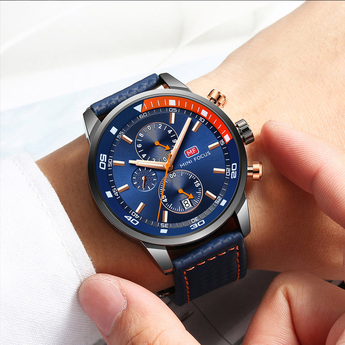 Relojes MF0017G de lujo para hombre, marca MINI FOCUS, reloj de cuero de moda de cuarzo, cronógrafo para hombre, reloj de pulsera para hombre, reloj masculino