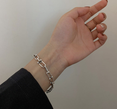 925 Sterling Silver Thick Chain Bracelet for Women Couple Creative Vintage Handmade Hasp Bracelet Birthday Jewelry Gift