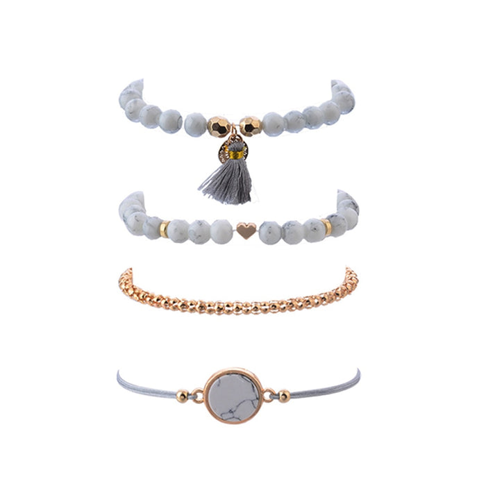 Conjuntos de pulseras bohemias hechas a mano con borlas largas y corazón tejido para mujer, nuevas pulseras de cadena de cuerda gris, joyería, regalo de Navidad 