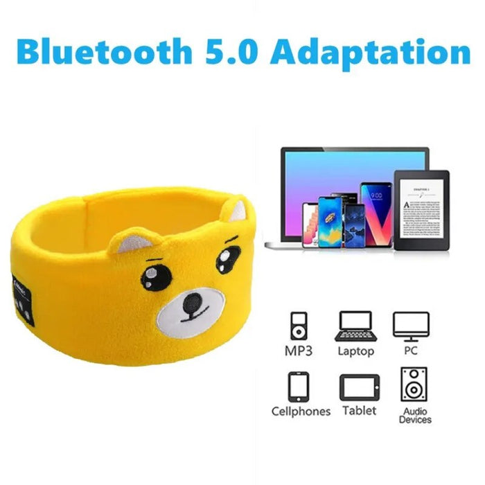 eThings Soft Elastic Comfortable Wireless Music Earphones Kids Animal Sleeping Headphones Eye Mask Bluetooth V5.0 Headphones Headband