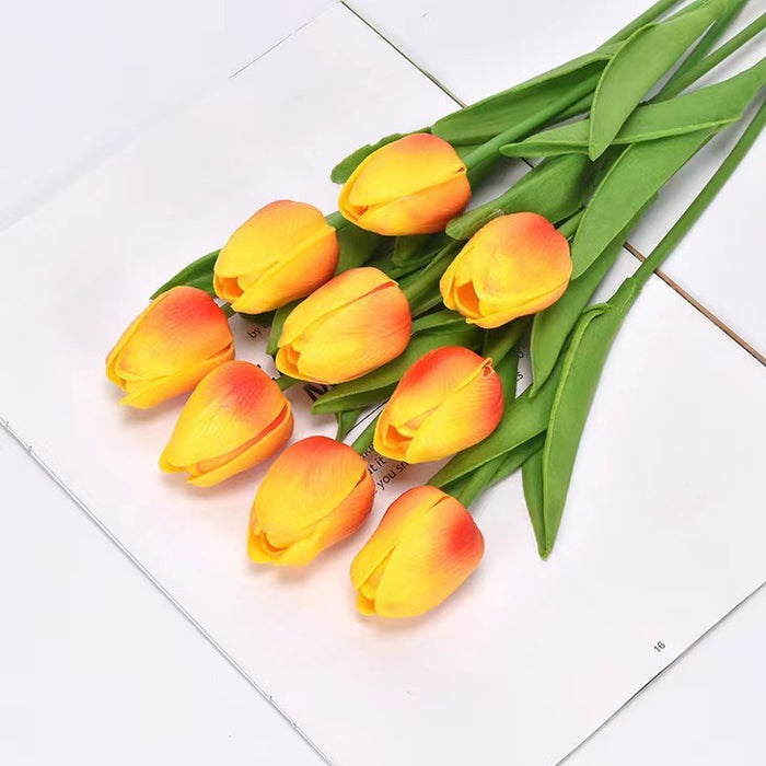 Novia de simulación de alta gama de tulipán con flores en un estilo fresco y minimalista, accesorios de fotografía de boda, flores falsas