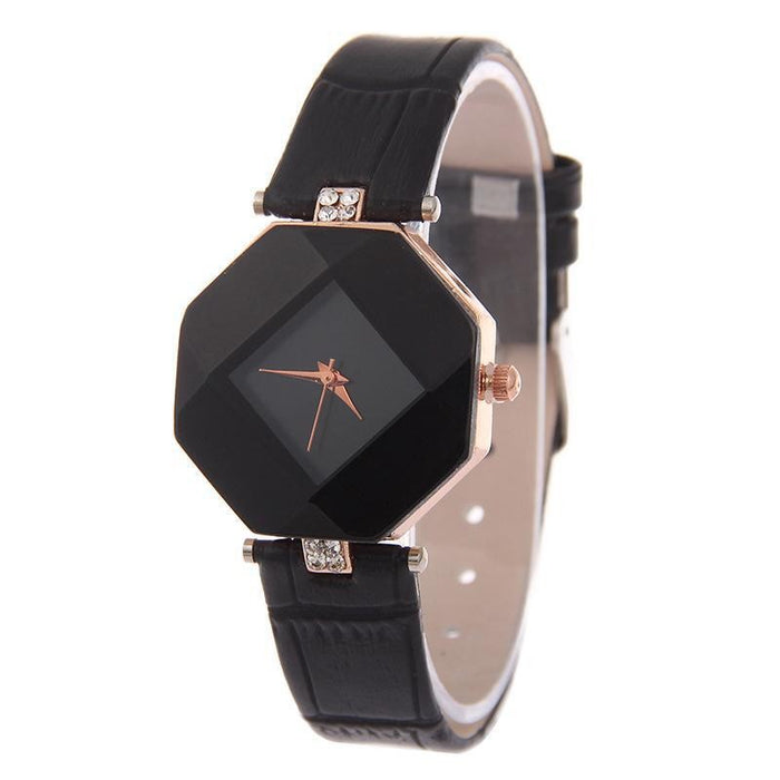 Relojes de mujer con corte de gemas, reloj de pulsera de cuarzo de cuero y cristal geométrico, reloj de vestir a la moda, reloj de regalo para mujer, reloj femenino de 5 colores 