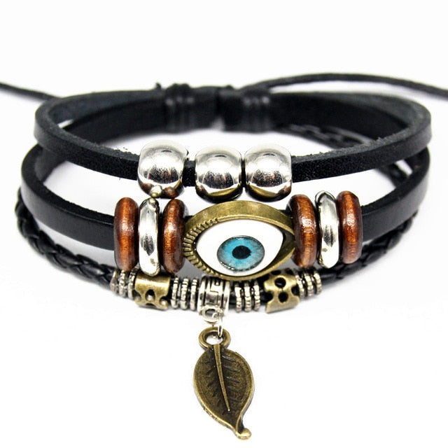 Pulsera de cuero Punk, pala de la suerte, escalera de color, póker, pulsera hecha a mano, joyería de amistad para hombre