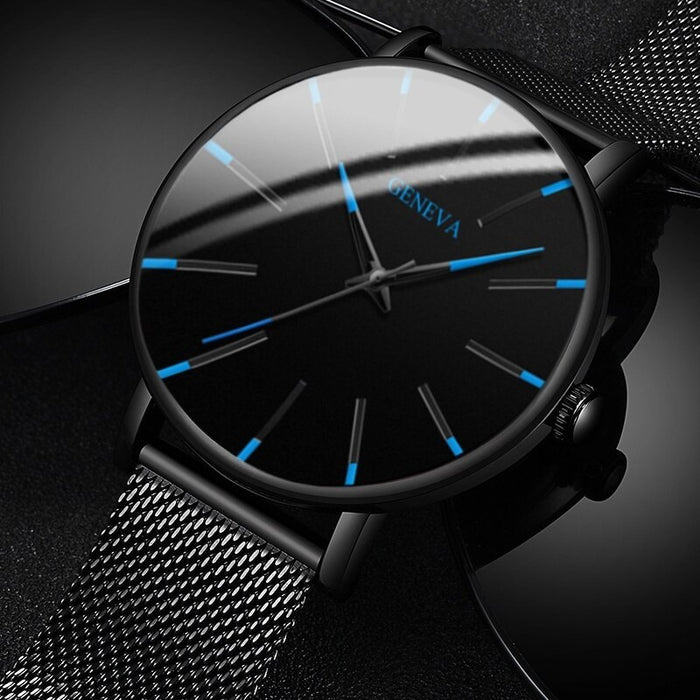 Relojes minimalistas ultrafinos a la moda para hombre, relojes sencillos de negocios con correa de malla de acero inoxidable, reloj de cuarzo, reloj Masculino