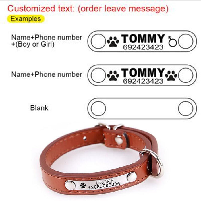 Leather Engraved Dog Collar Custom Puppy Cat Pet Collars ID