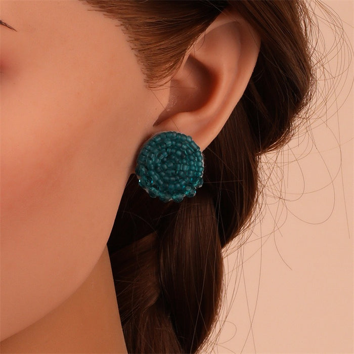 Fashionable geometric crystal handmade rice bead earrings